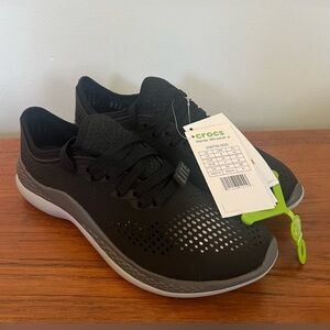 Crocs LiteRide 360 Pacer Shoes Lace Up 206705-0DD Black Gray | Size 8 Womens NEW